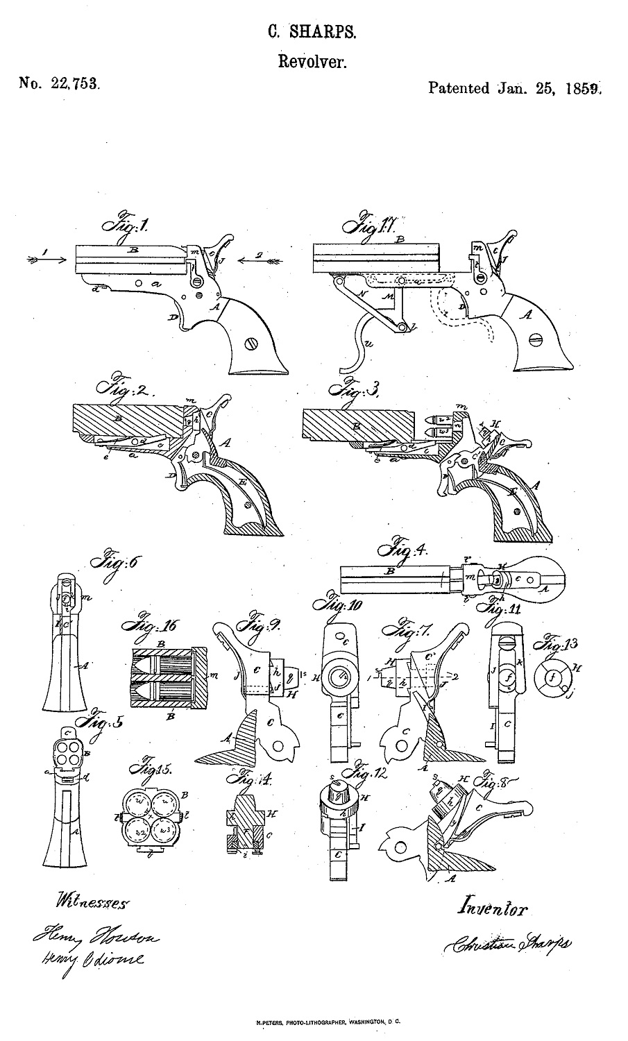 Sharps Four Barrel Pepperbox Pistol Patent