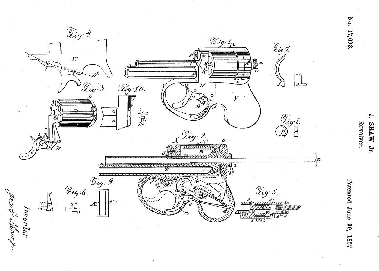 Patent Jacob Shaw Underhammer Percussion Revolver
