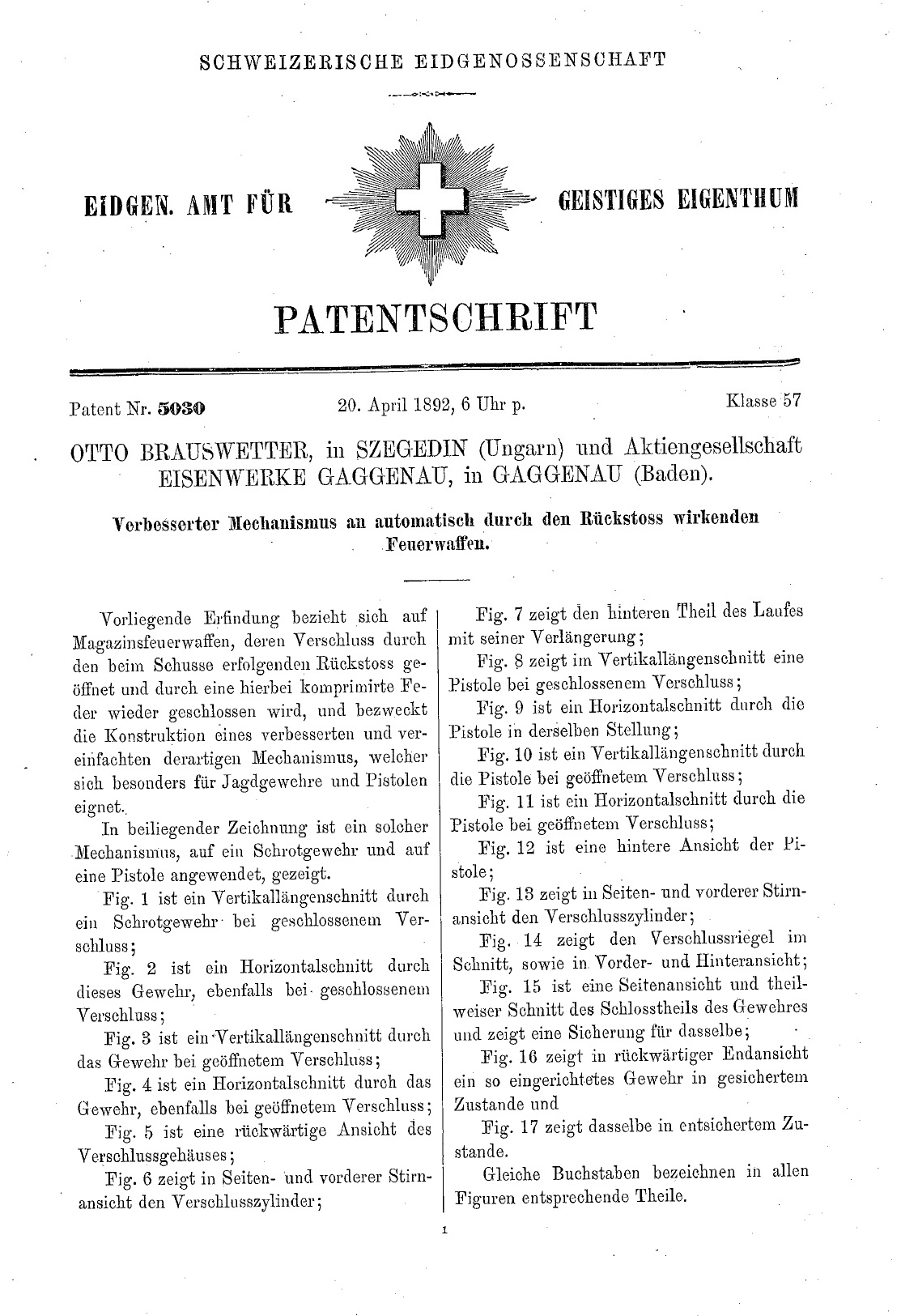 Otto Brauswetter patent 1892