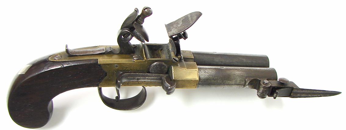 English Double barrel Flintlock pistol 