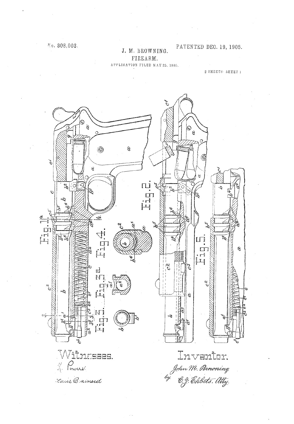 Colt Model 1905 Military .45 ACP patent 