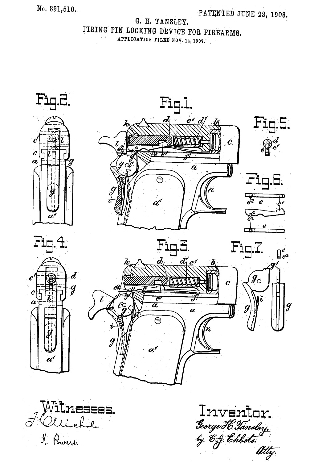Colt Model 1907 patent George Tansley