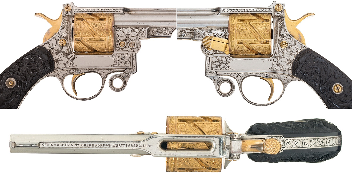 factory engraved Mauser Model 1878 revolver with the hinged frame