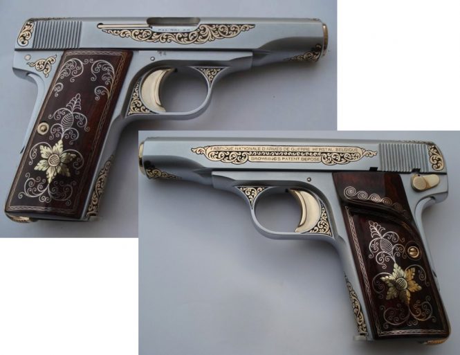 FN Browning Modell 1910 Pistol gold, engraved