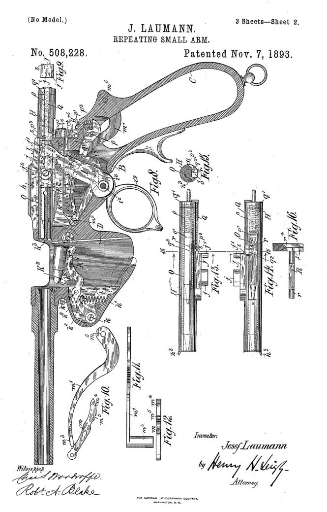 Patent Laumann Repeating Pistol Model 1891