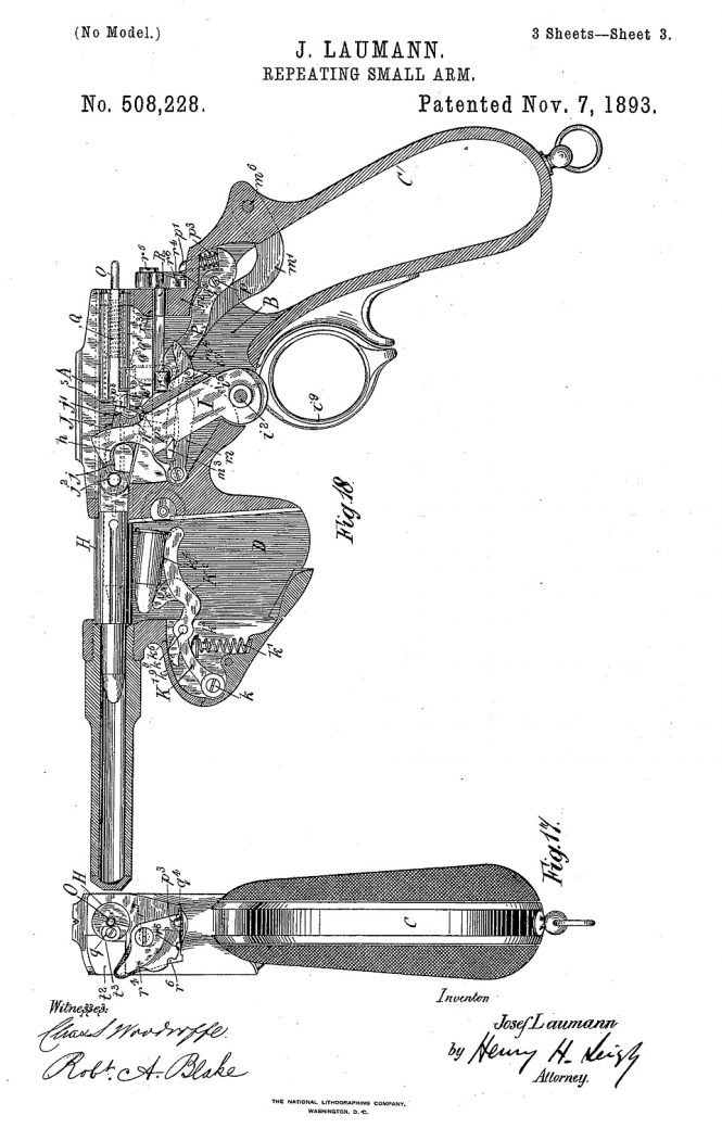 Patent Laumann Repeating Pistol Model 1891
