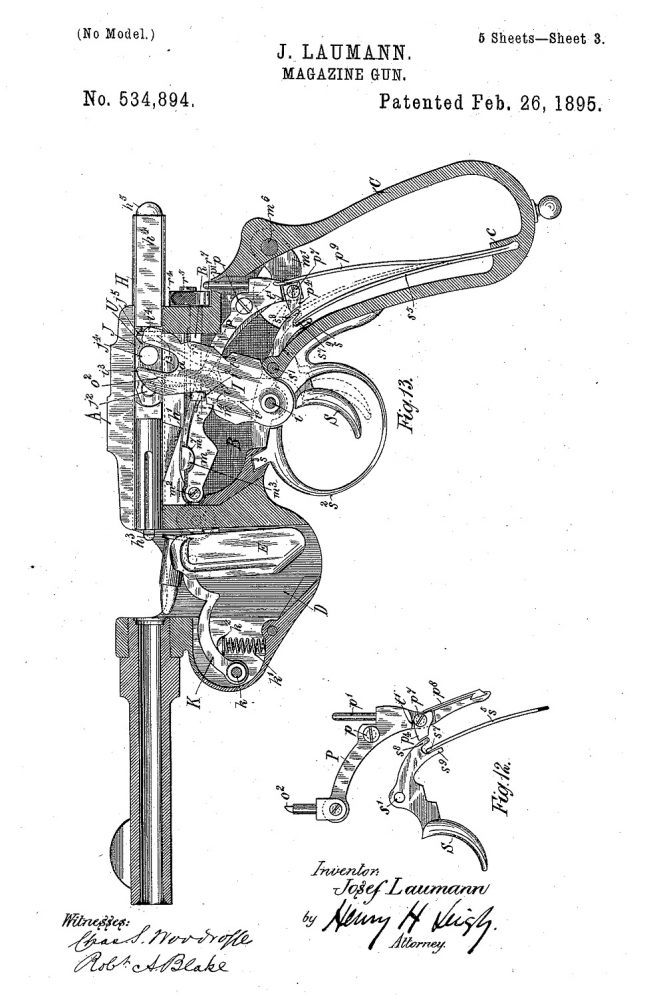 Patent Schonberger-Laumann 1894 Semiautomatic Pistols