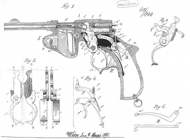 Patent Laumann Model 1892 Semiauto Pistols