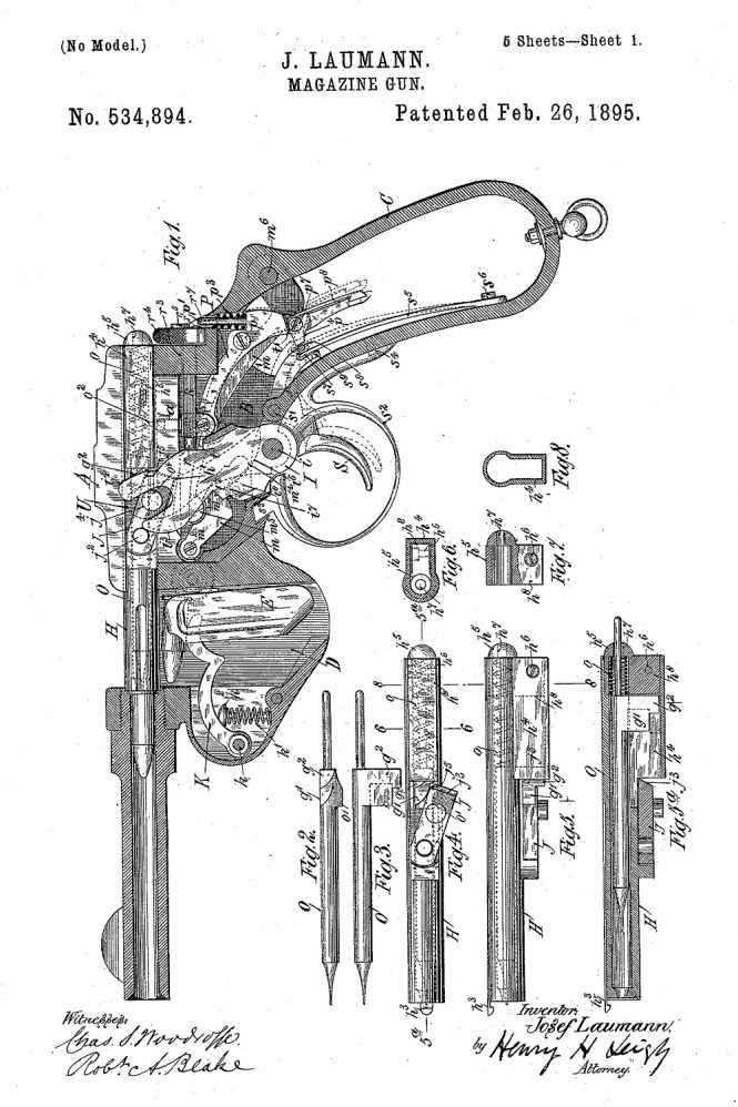 Patent Schönberger-Laumann Model 1894 Pistol 