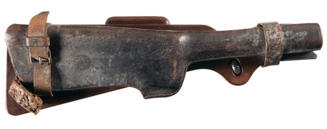 Borchardt C93 Pistol with the walnut stock/leather holster