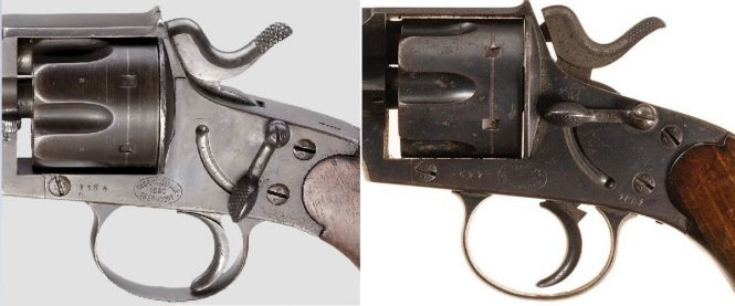 Reichsrevolver M1879 safety lever on the left side of the frame