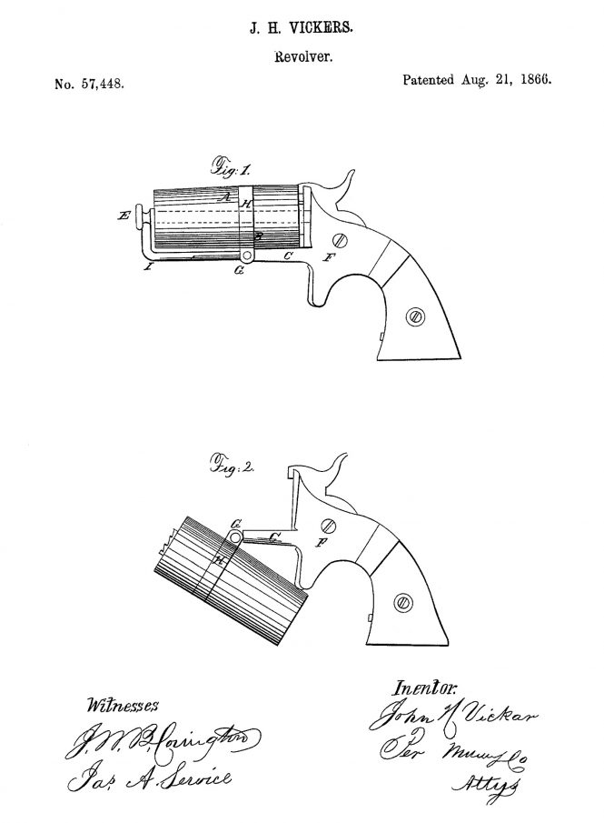 Patented by J.H. Vickers №57448 Aug.21 1866 Bacon Arms Co. Pepperbox Revolver