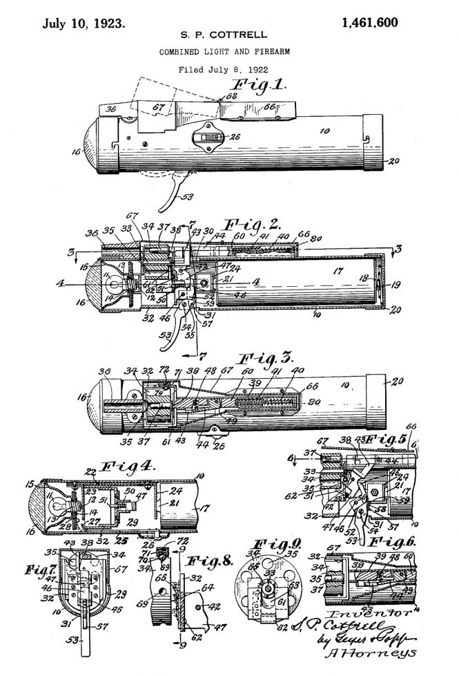 S.P. Cottrell Patent Flashlight Gun №1461600, Jul 10, 1923